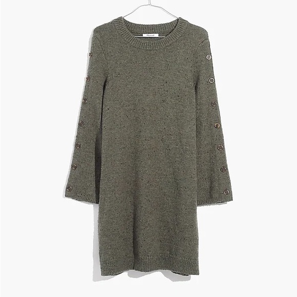 Madewell Donegal Forest Green Button-Sleeve Sweater-Dress - Picture 4 of 4